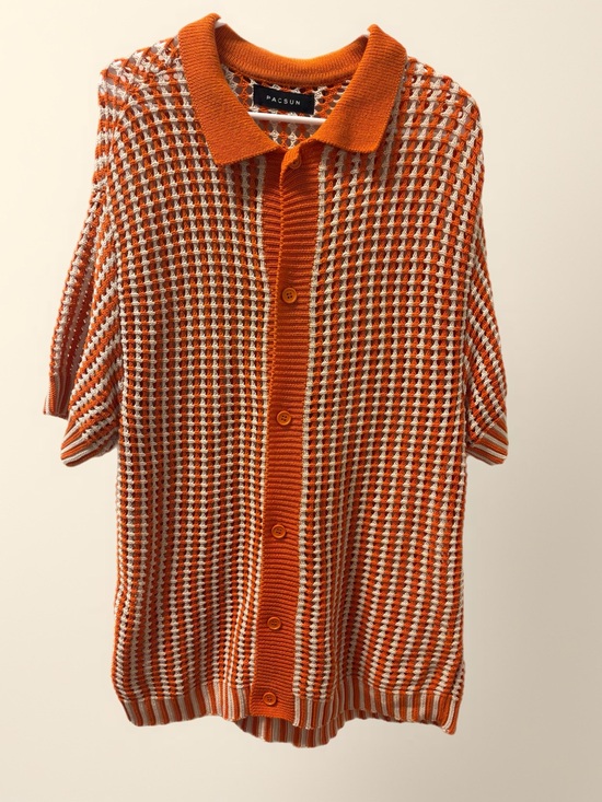 PacSun Sweaters - PacSun Orange and White Short-Sleeve Knit Cardigan